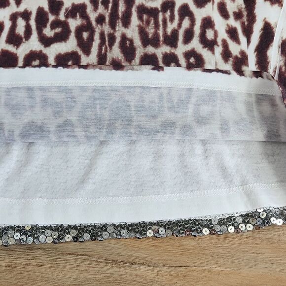 🔹️Cache Brown & Cream Sequined Leopard Burnout Long Sleeve Top Small - Picture 9 of 12